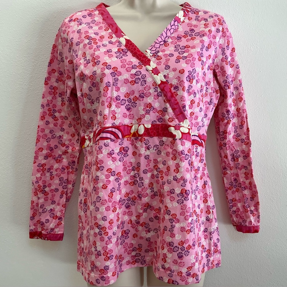 Vintage Hanna Andersson Pink Floral Wrap Top Small